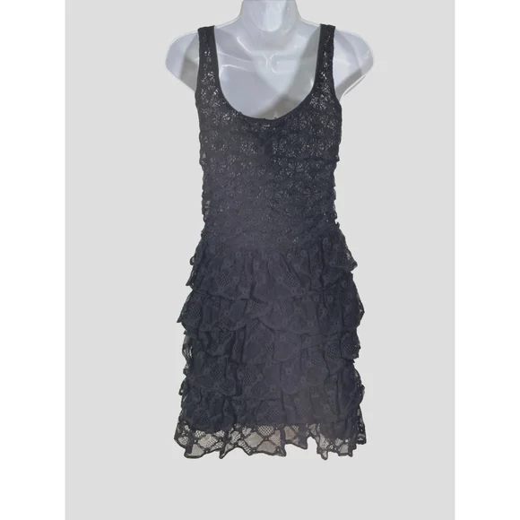 Isabel Marant Black Mini Dress Sleeveless Layered Ruffles Lace Sz 2 Isabel Marant Black Mini Dress Sleeveless Layered Ruffles Lace Sz 2